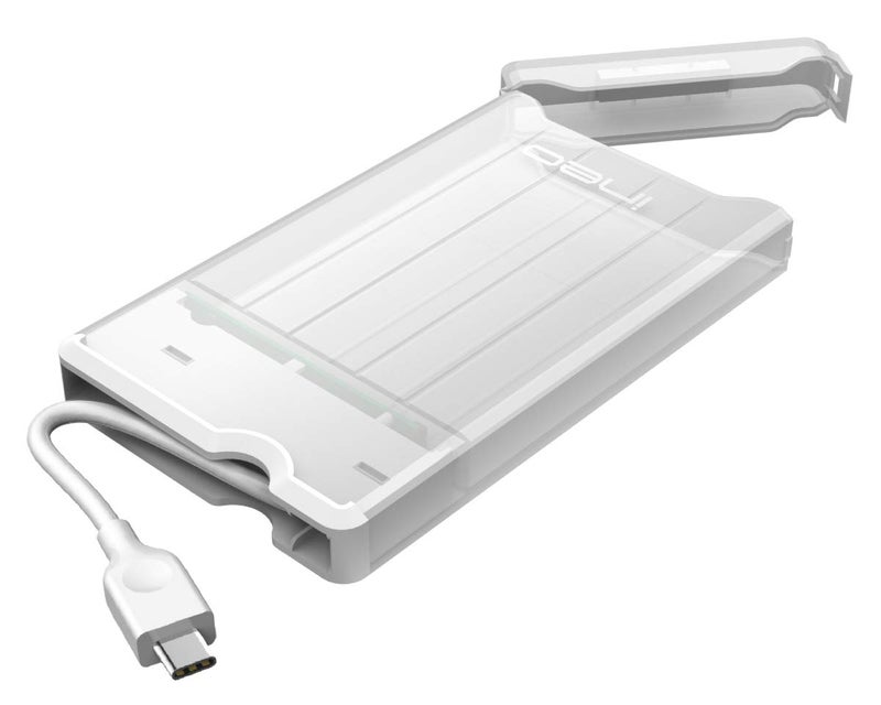 ineo 2.5 inch USB 3.0 Tool-Less External Hard Drive Enclosure for 9.5mm & 7mm SATA HDD SSD with UASP Supported - [T2573] (USB 3.1 Type C - White) - Image 1